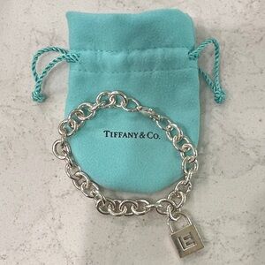 Tiffany & Co. sterling Silver Link Bracelet with E padlock charm